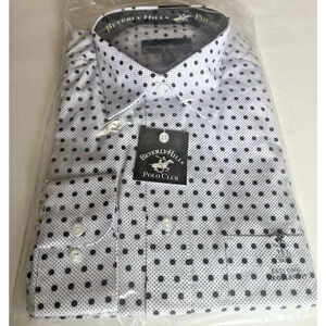 NWT Men's BEVERLY HILLS POLO CLUB Long Sleeve Button Up Shirt, Polka Dot, M Size